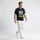 Man wearing a black t-shirt with 'Awesome Dad Checklist' text on a white background