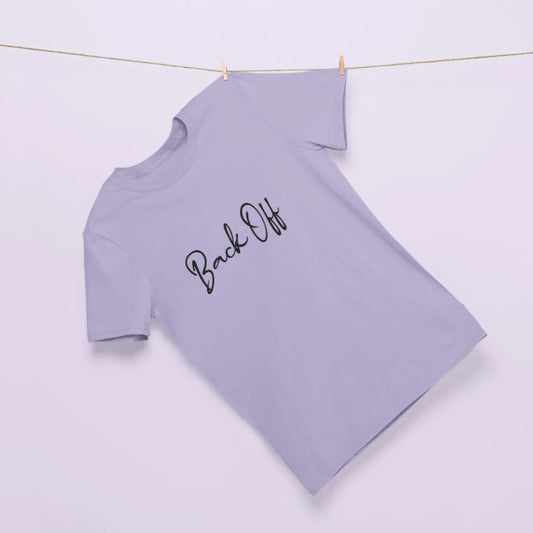Purple long-sleeve shirt with 'Back Off' text on a light purple background