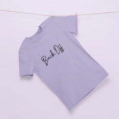 Purple long-sleeve shirt with 'Back Off' text on a light purple background