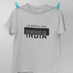 Gray t-shirt with 'The Spiritual Core India' text on a white background