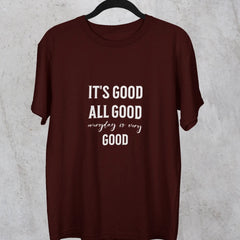 Maroon t-shirt with white text on a gray textured background
