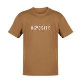 Brown t-shirt with 'DEPOSITE' printed on a beige background