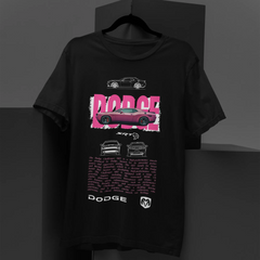 Black t-shirt with Dodge graphics on a dark background
