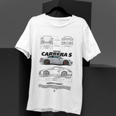 White t-shirt with car design on a black background