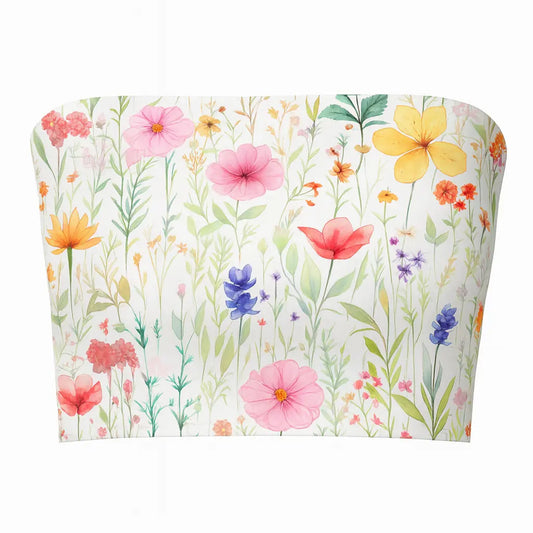 Floral-patterned tube top with colorful flowers on a white background