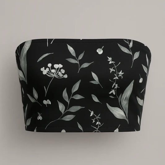 Black pouch with white floral pattern on a gray background