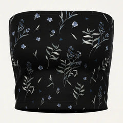 Black tube top with floral pattern on a white background