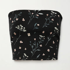 Black tube top with floral pattern on a white background