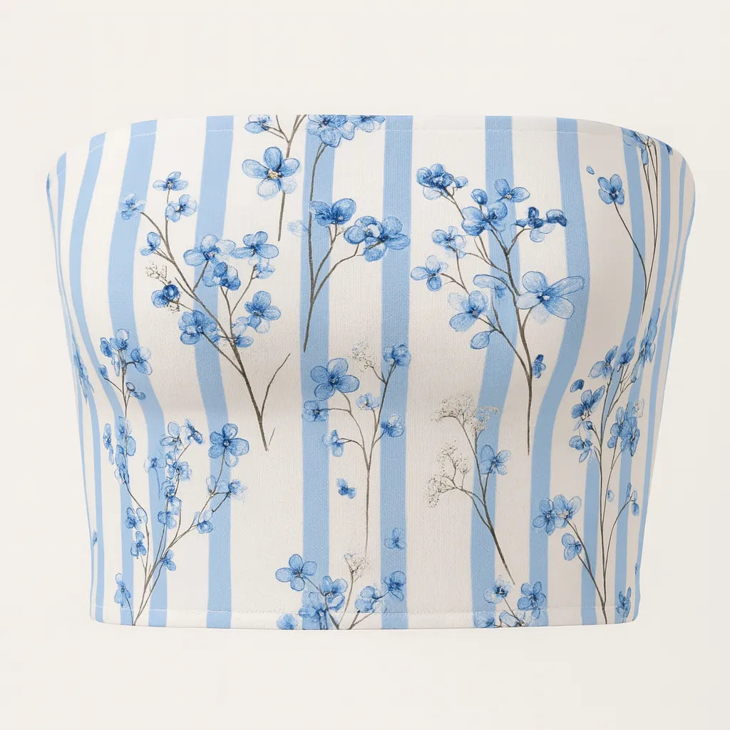 Belt with blue floral pattern on a white background