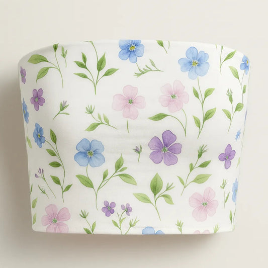Floral-patterned tube top on a white background