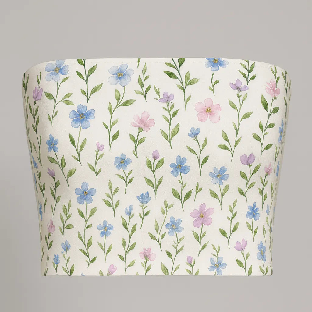 Floral-patterned tube top on a gray background