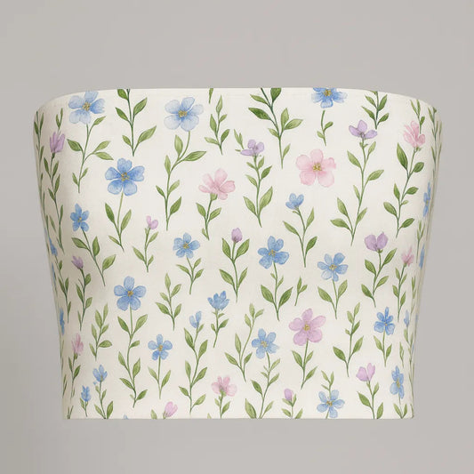 Floral-patterned tube top on a gray background