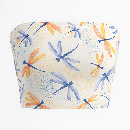 Tube top with dragonfly pattern on a white background