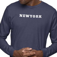 Navy long-sleeve shirt with 'NEWYORK' text on a white background