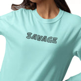 Light blue t-shirt with 'SAVAGE' text on a white background