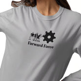 Gray t-shirt with 'Forward Force' logo featuring people and a gear on a white background