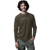 Man wearing a green 'OFF DUTY' shirt on a white background