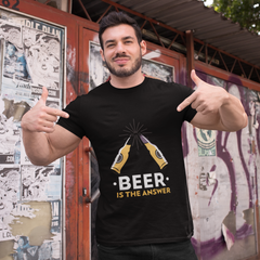 Beer is the answer Male Round Neck Half Sleeve Classic Black T-shirt  AD0156