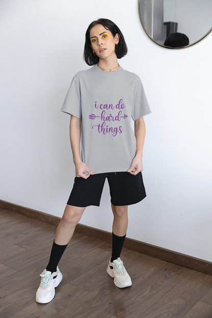I can do hard things female Round Neck Half Sleeve Regular fit Grey Melange T-shirt AD0287