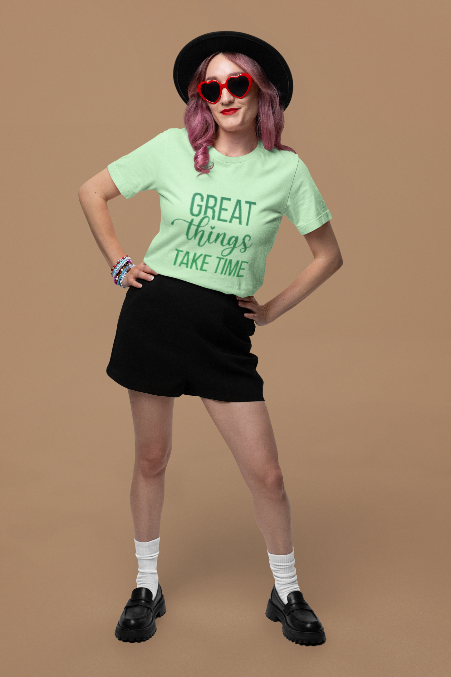Great things take time female Round Neck Half Sleeve Regular fit Jade T-shirt AD0454