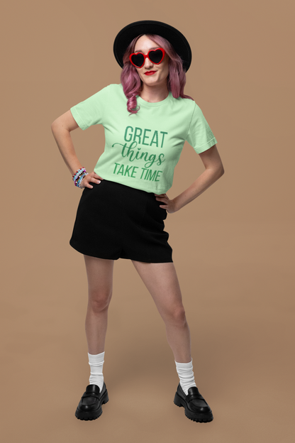 Great things take time female Round Neck Half Sleeve Regular fit Jade T-shirt AD0454
