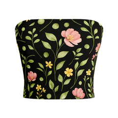 Floral bandeau top with pink and yellow flowers on a black background