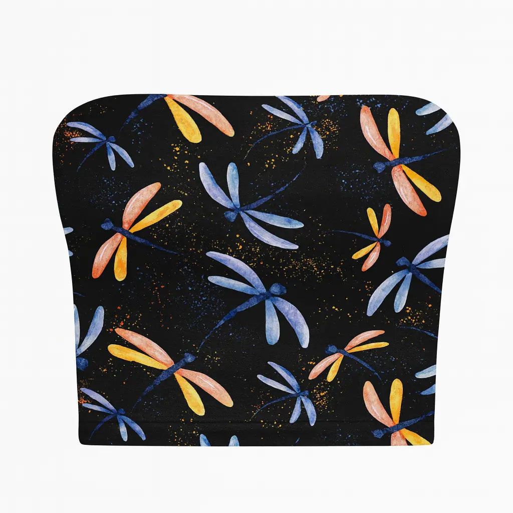 Tubular belt with dragonfly pattern on a black background