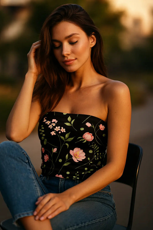 Ebony Flora Tube Top