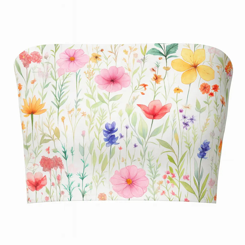 Floral-patterned tube top with colorful flowers on a white background