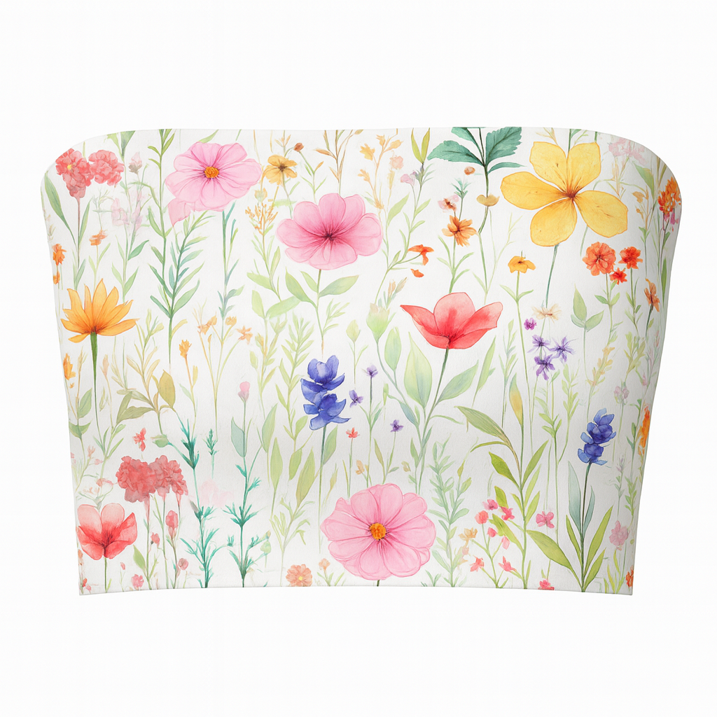 Floral-patterned tube top on a white background