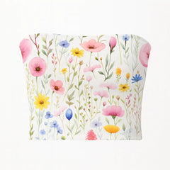 Floral-patterned bandeau top on a white background