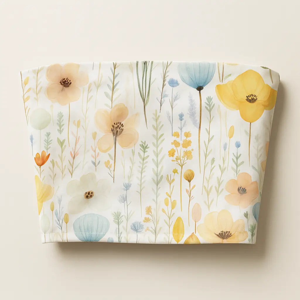 Floral patterned fabric on a beige background