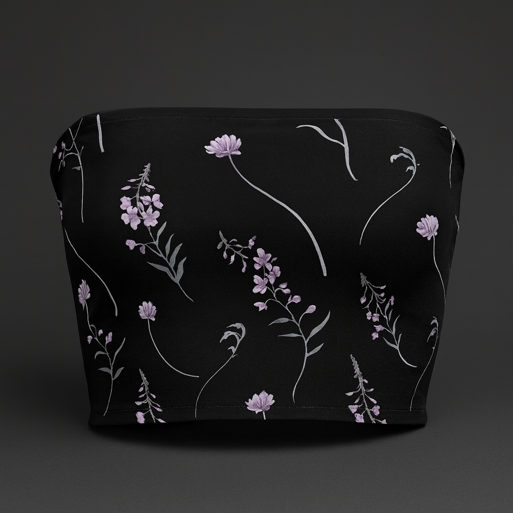 Black pouch with floral pattern on a dark background