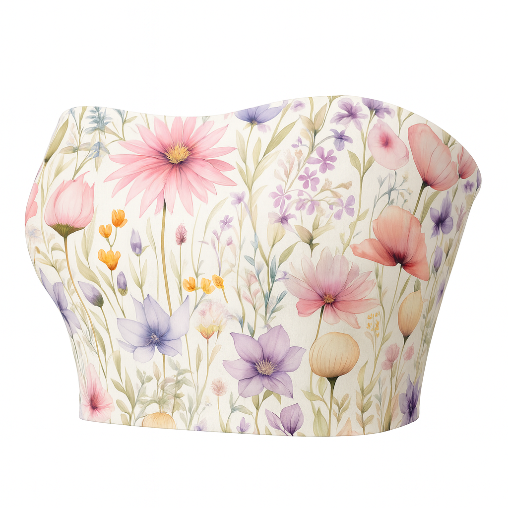 Floral-patterned crop top on a white background