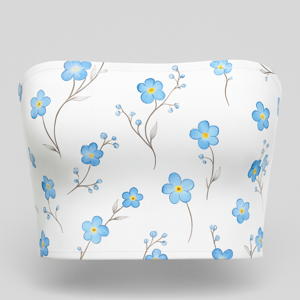 Floral patterned box with blue flowers on a white background