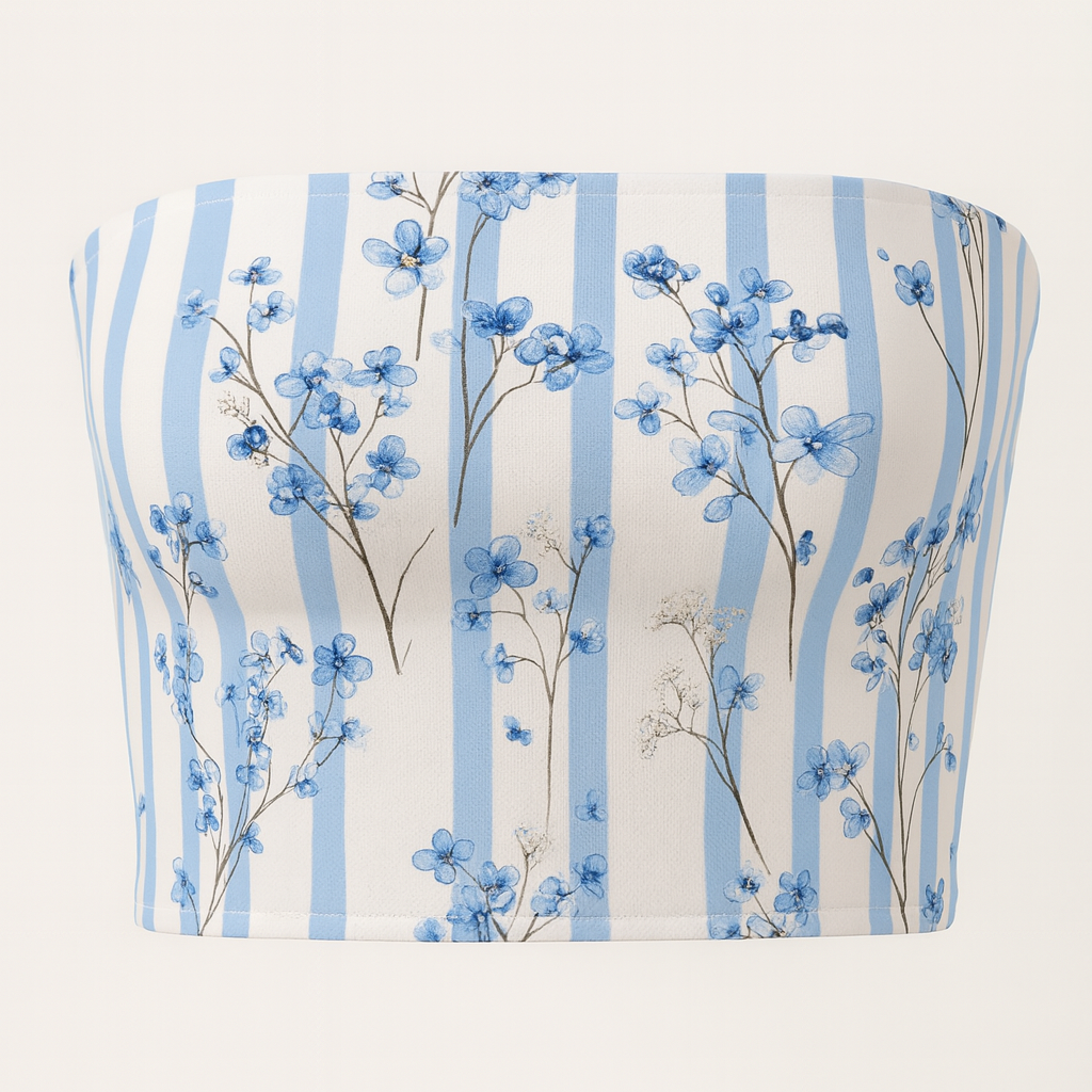 Belt bag with blue floral pattern on a white background