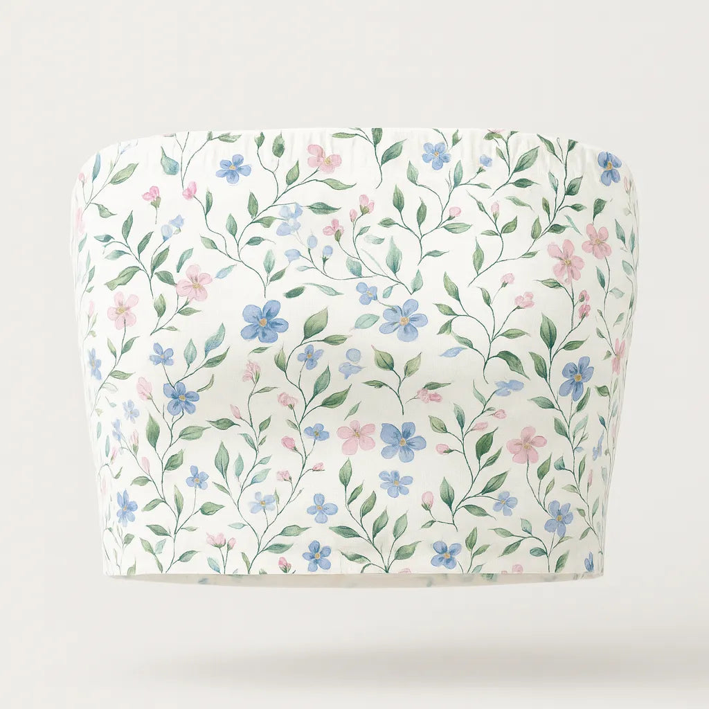 Floral patterned tube top on a white background