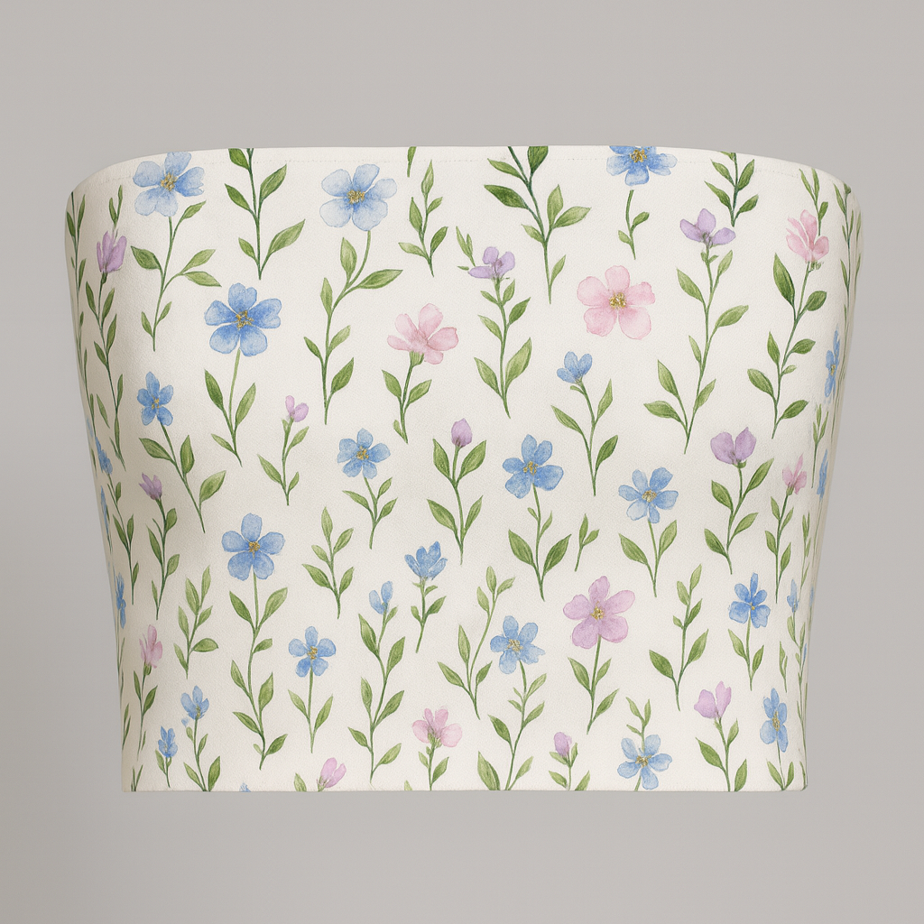 Floral-patterned tube top on a gray background