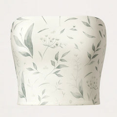 White tube top with green leaf pattern on a white background