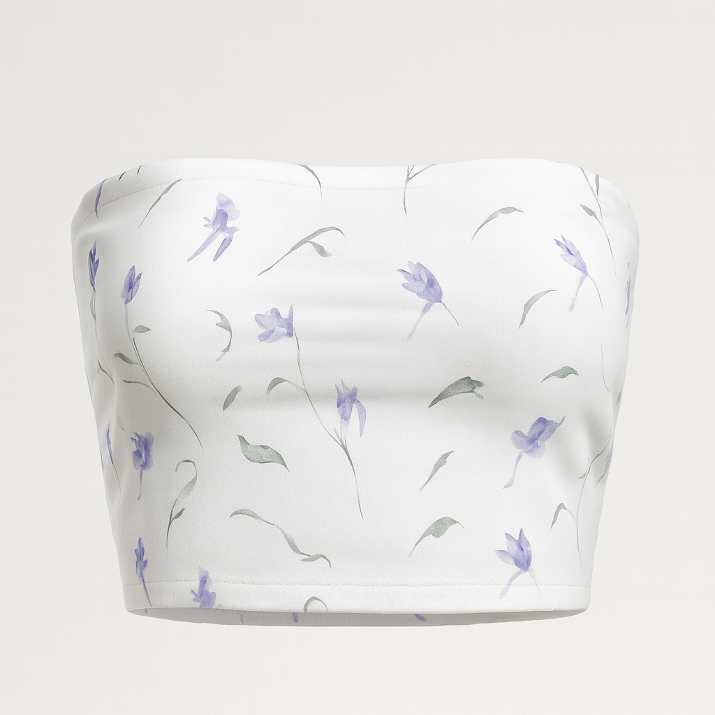 Floral-patterned tube top on a white background