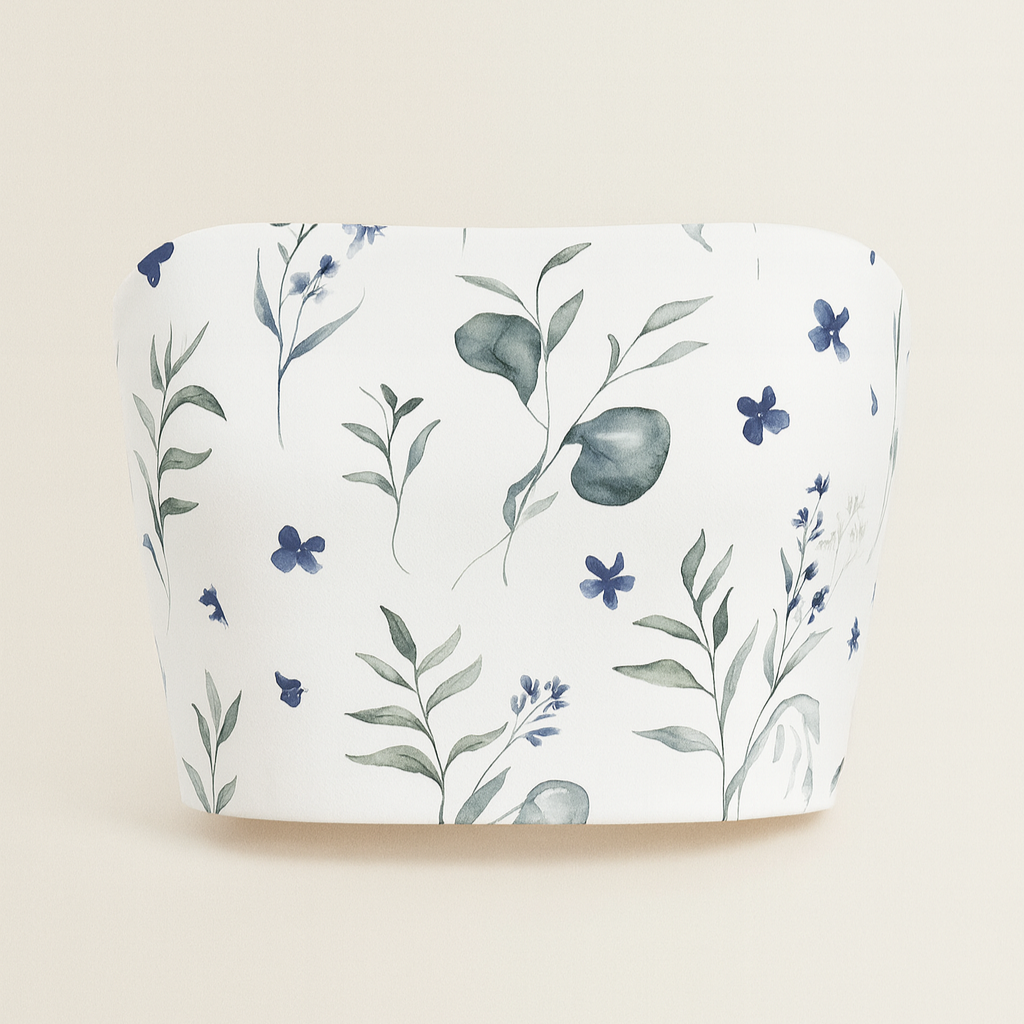 Floral-patterned pouch on a beige background