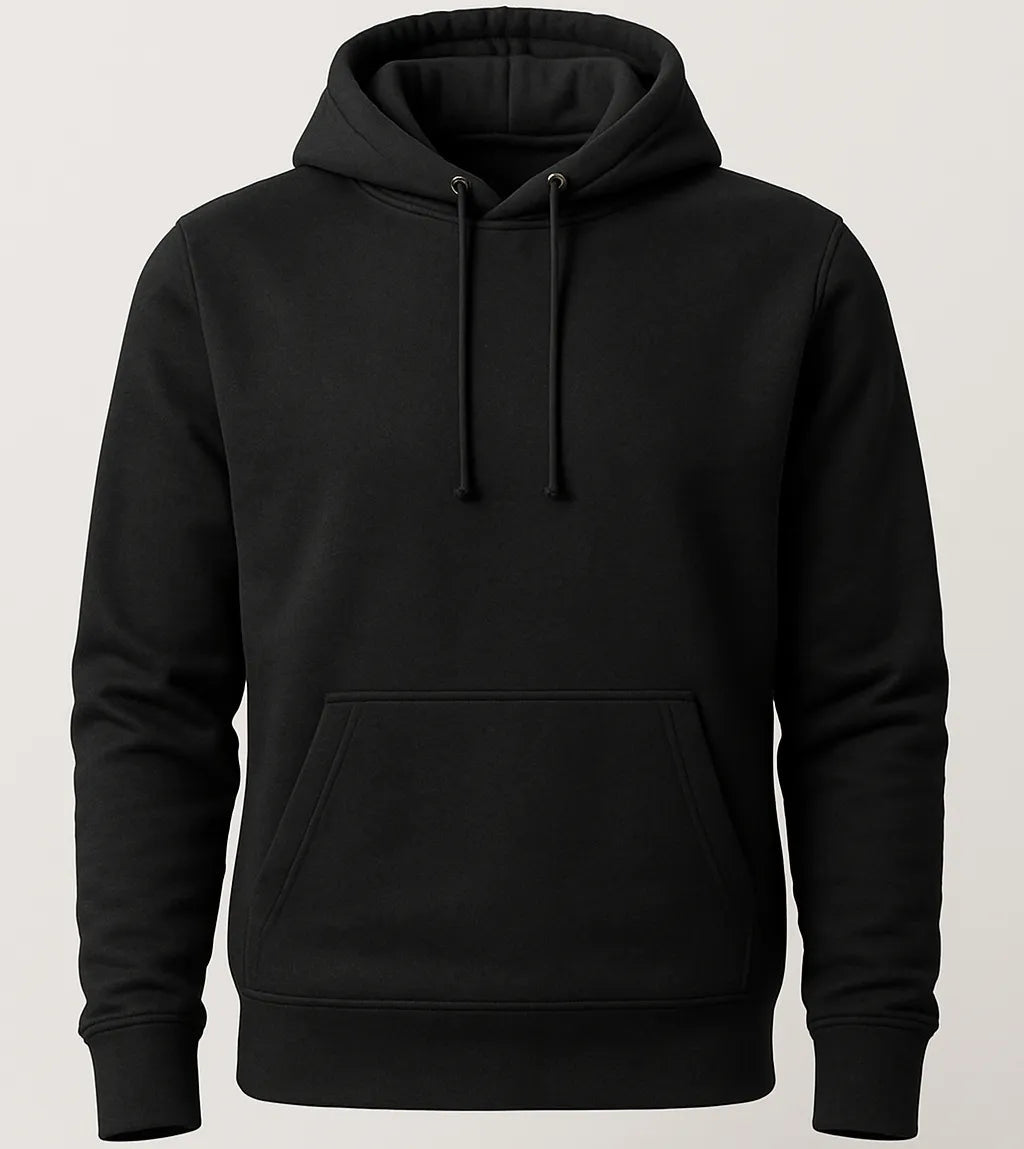 Black hoodie on a light gray background