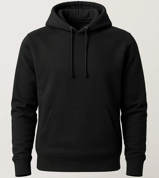 Black hoodie on a light gray background