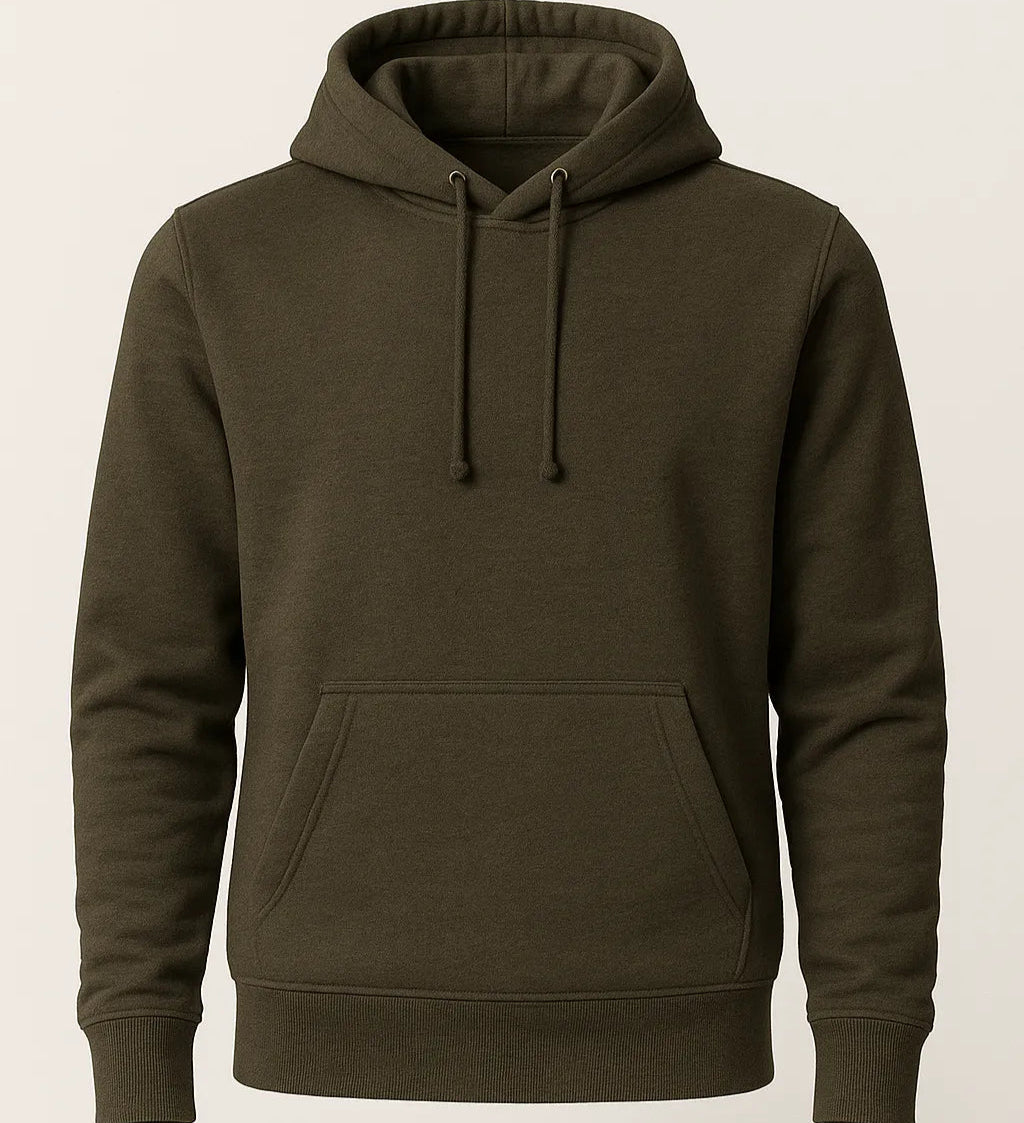 Green hoodie on a light beige background