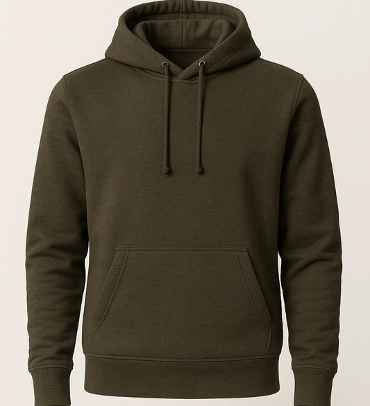 Green hoodie on a light beige background