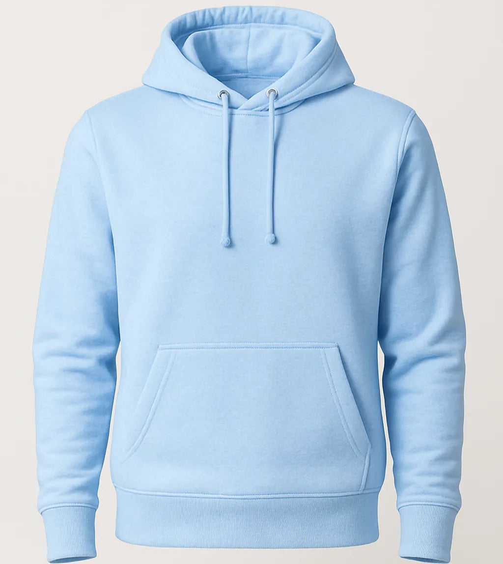 Light blue hoodie on a light gray background