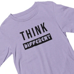 Light purple t-shirt with 'THINK DIFFERENT' text on a white background